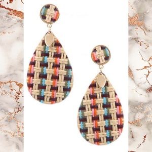 5/$25 Threaded straw faux leather teardrop earring
